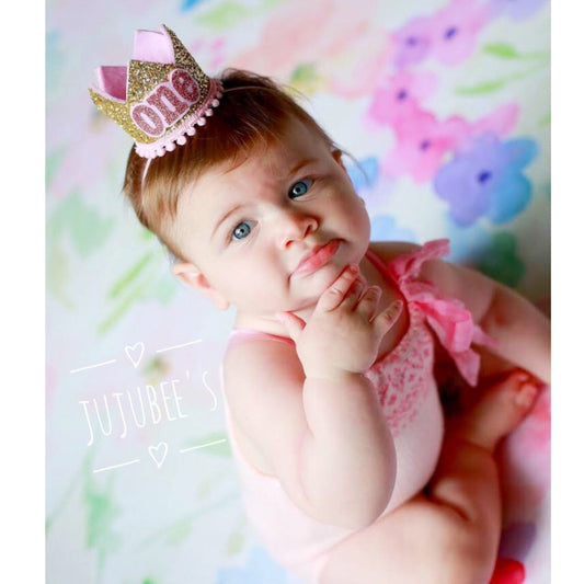 2nd birthday crown,gold and pink,crown headband,little girls gold crown,miniature party crown,smash cake,gold and pink baby crown,baby birthday hat,birthday glitter crown,kids glitter crown headband,add any number crown,custom baby girl headband, handmade glitter crown